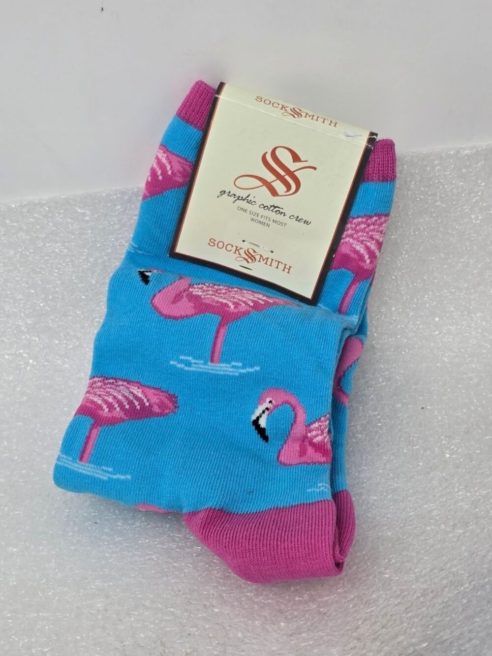 Socksmith Womens Flamingo Graphic Cotton Crew Socks Blue Pink One Size Fits Most